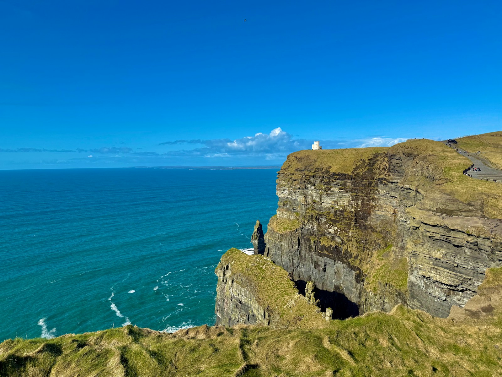 Green Cliffs of Moher meeting the blue Atlantic Ocean