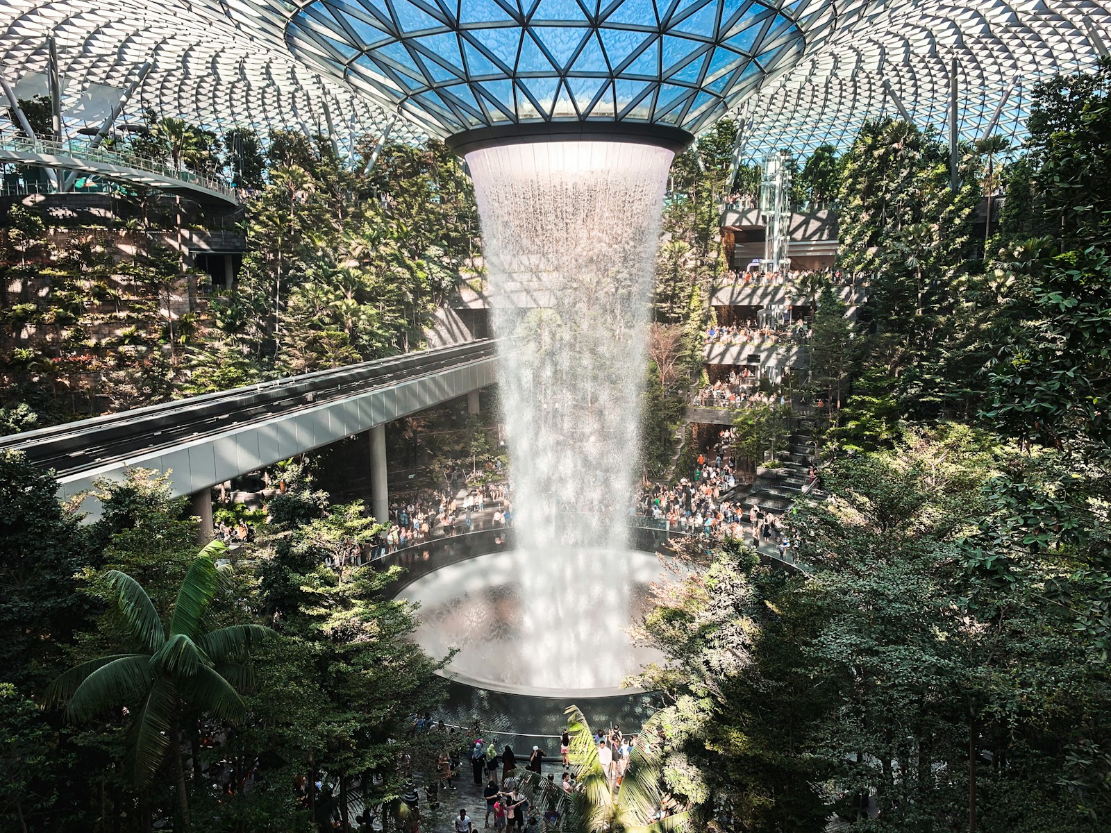 Rain Vortex and indoor gardens at Jewel Changi Airport